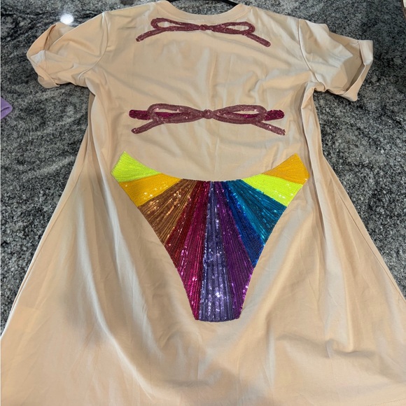 QUEEN OF SPARKLES Swim Coverup Dress with Rainbow Sequin Design - Picture 2 of 2